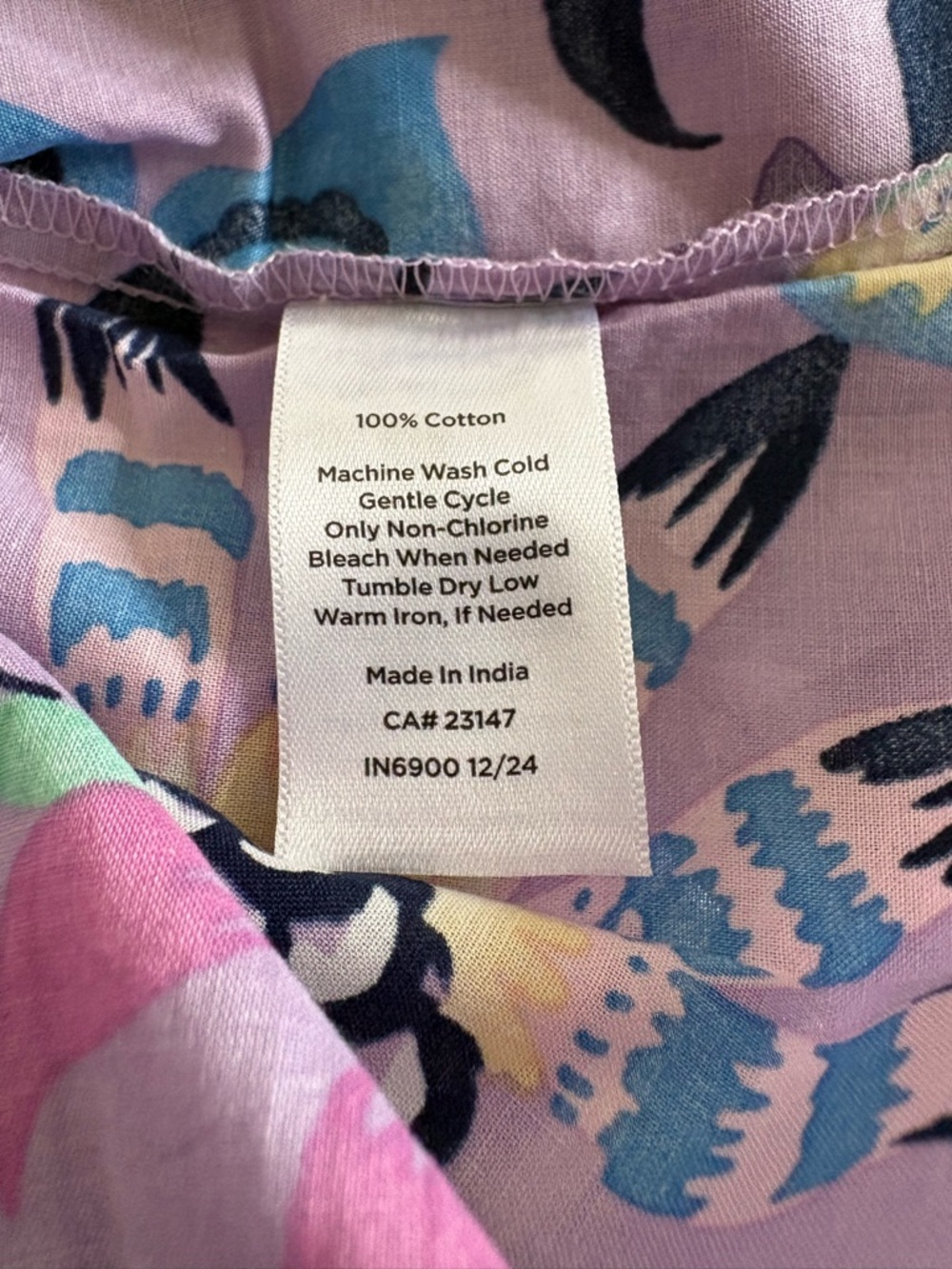 NWT, Talbots Cotton Short Sleeve Tie Front Top, Lavender Jacobean Floral, Size L - Picture 11 of 13
